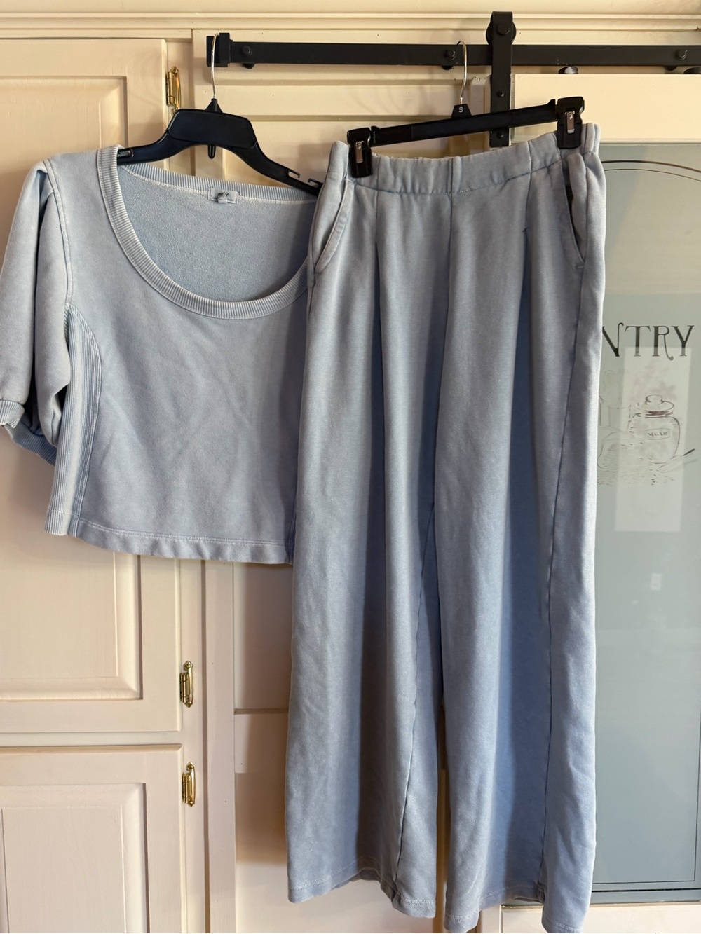 Aerie Light Blue Women’s Wide-Leg Lounge Pants & Crop Top Set